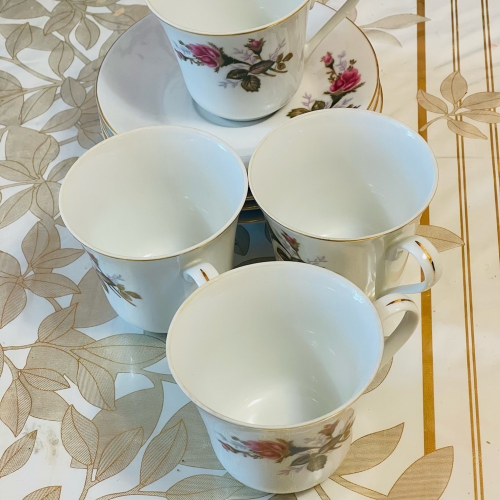 VTG Russian Porcelain"Japan Sea No. 7" tea set 4 Cups 5 Saucer Soviet USSR - Picture 3 of 9